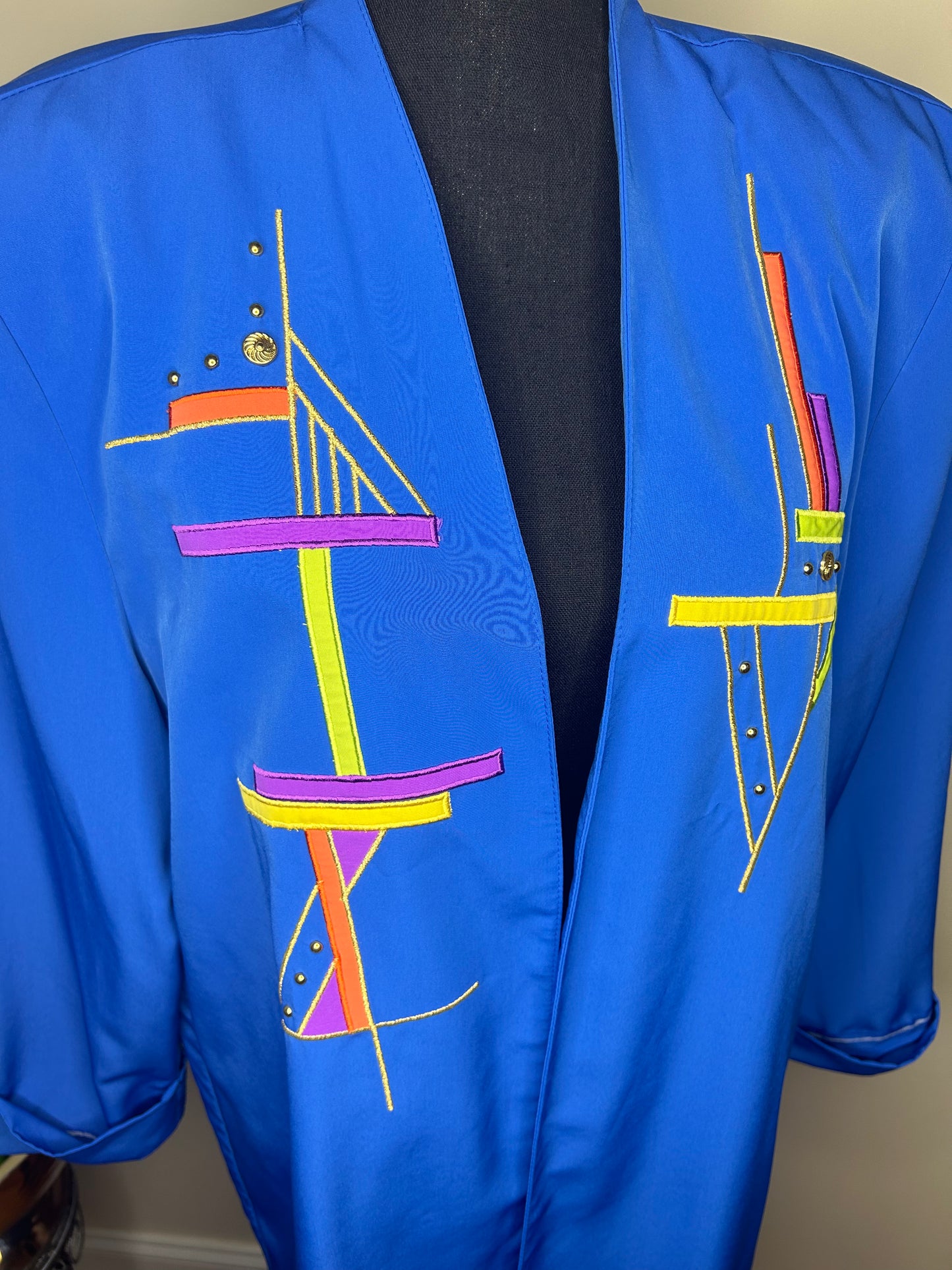 City Girl by Nancy Bolden Blue Blazer w/ Abstract Design