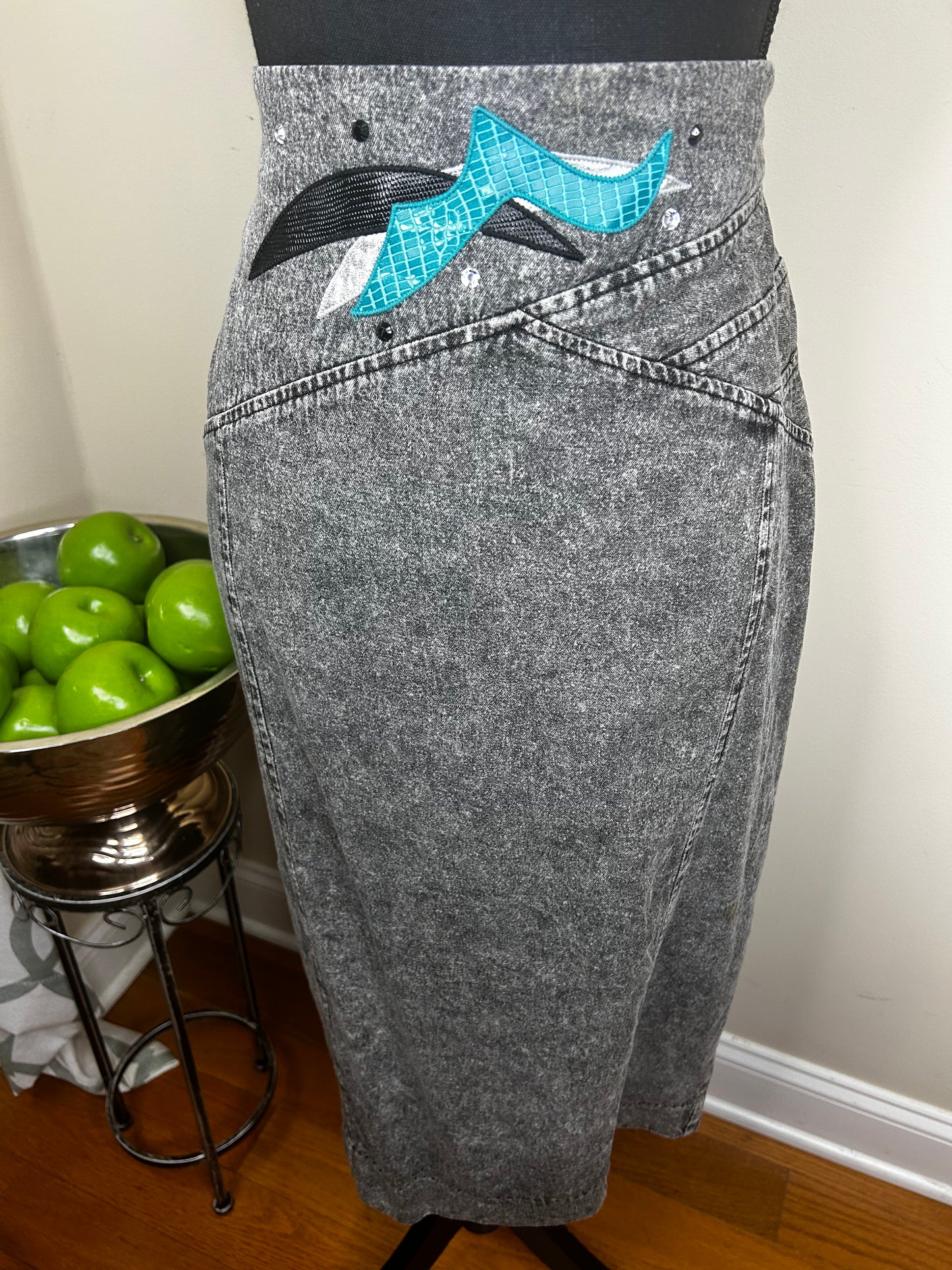 Vintage Marie St. Monet Denim Skirt with Jeweled Accents