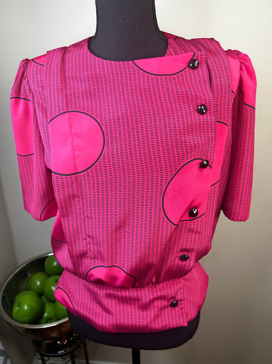 Vtg Pink and Black Blouse