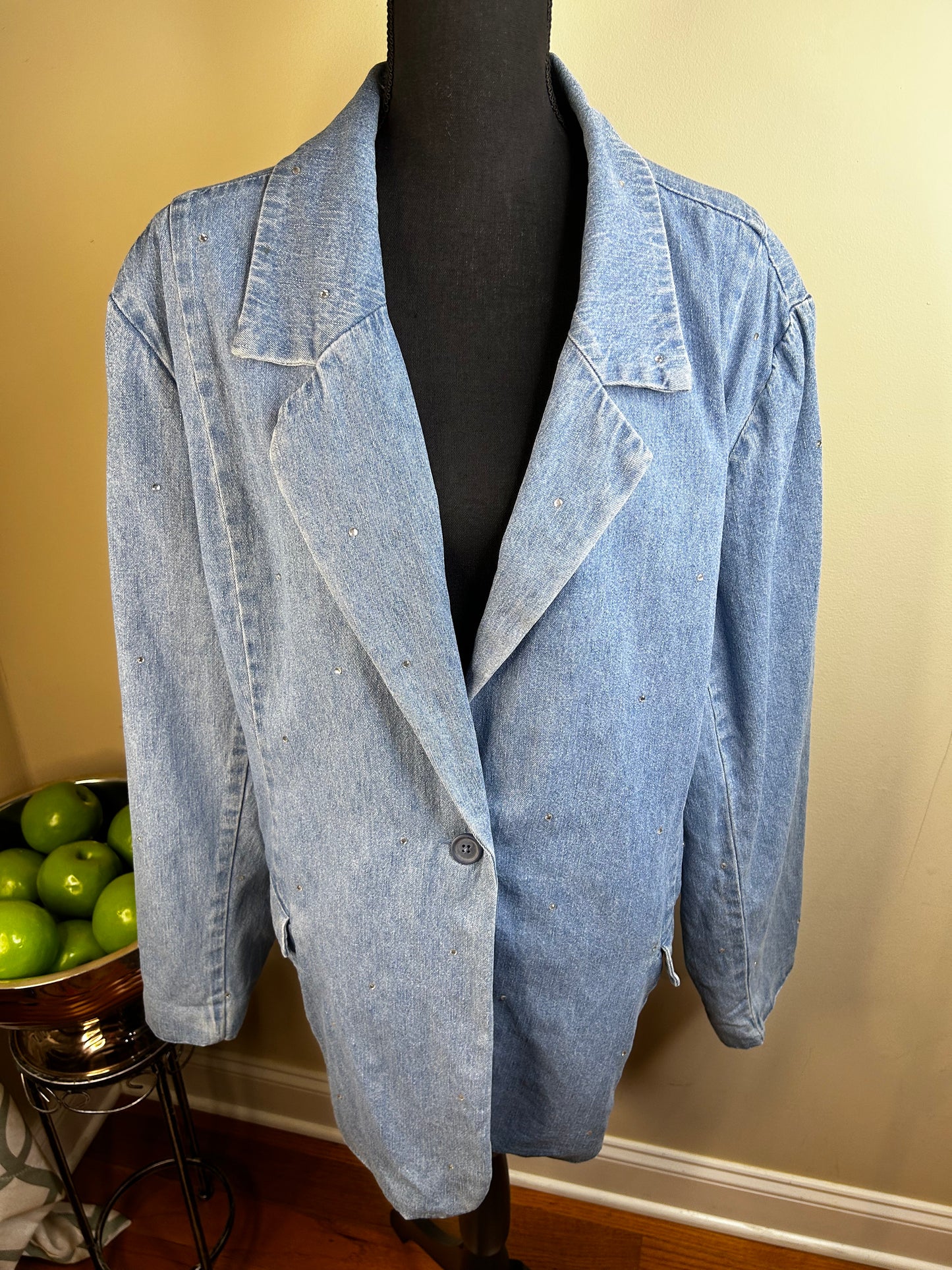 The Quaker Factory Rhinestone Denim Blazer