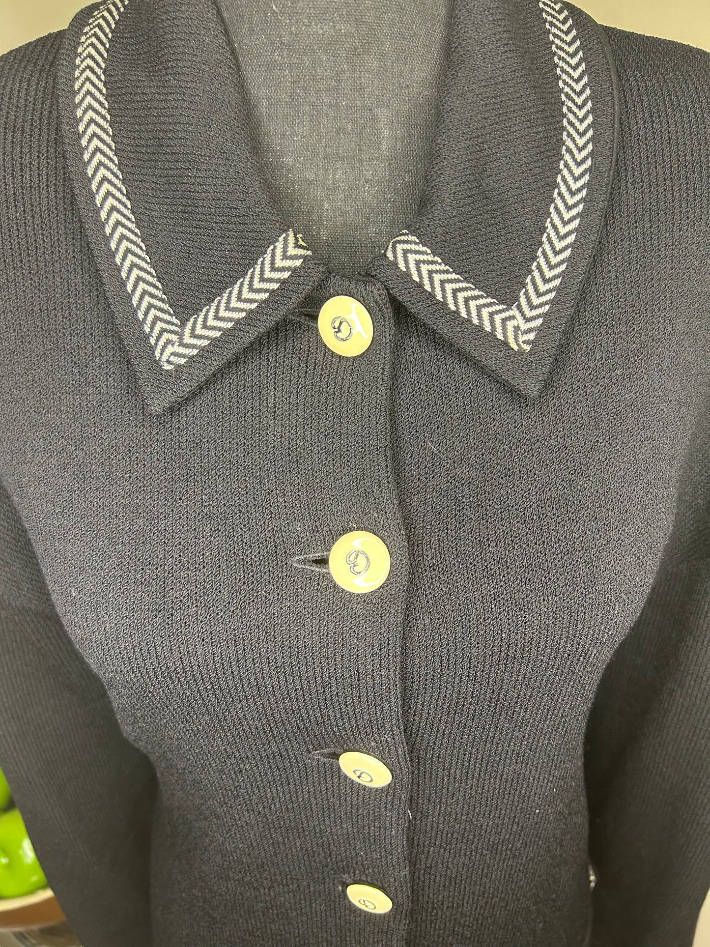 St. John Santana Knit Collection Black and White Button Up Sweater