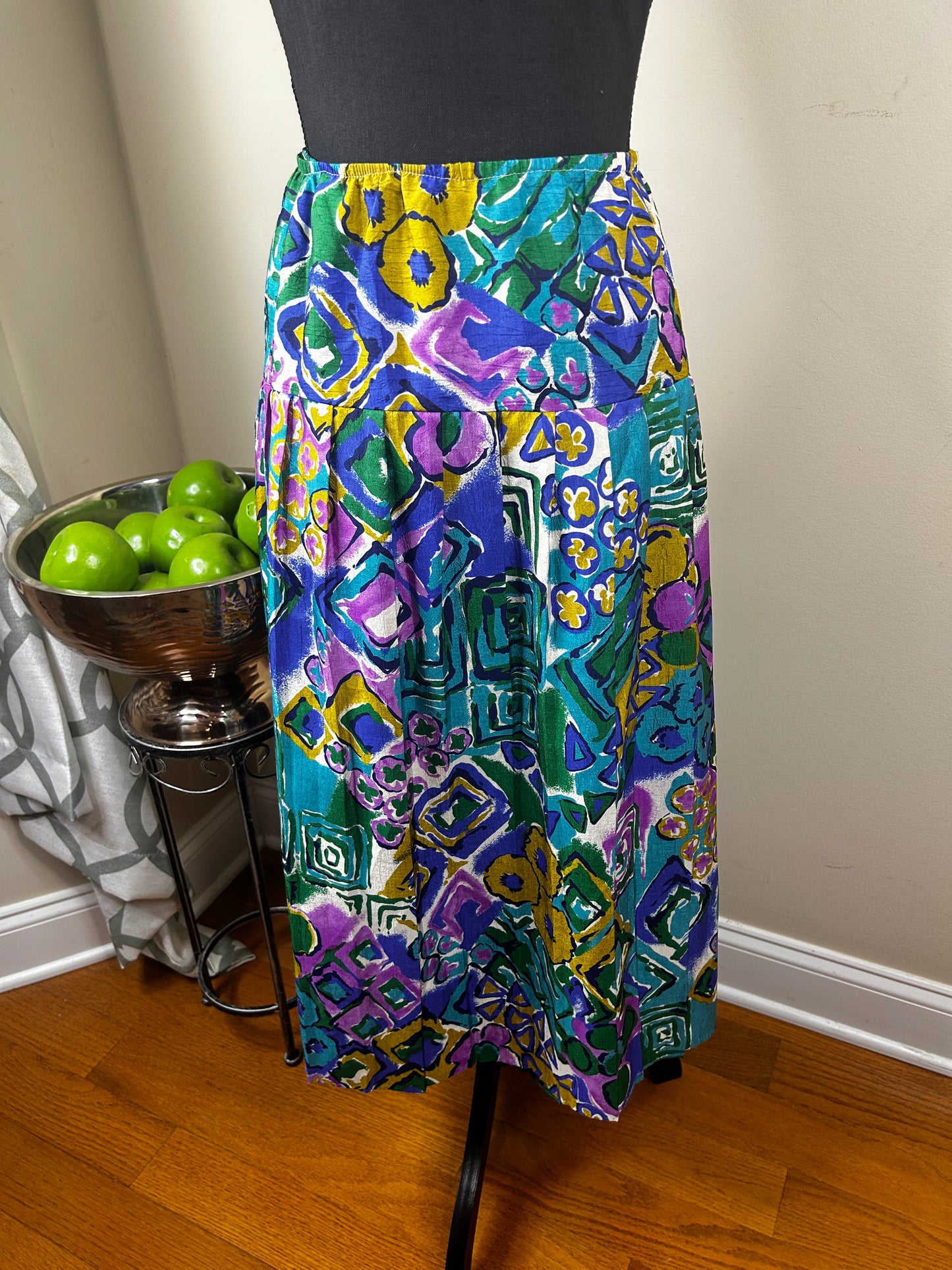 Plus Size Abstract Print Vintage Pleated Skirt
