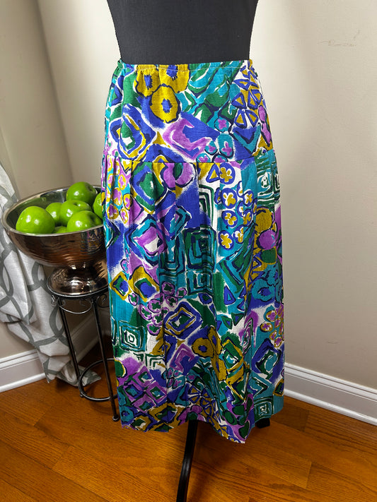 Plus Size Abstract Print Vintage Pleated Skirt