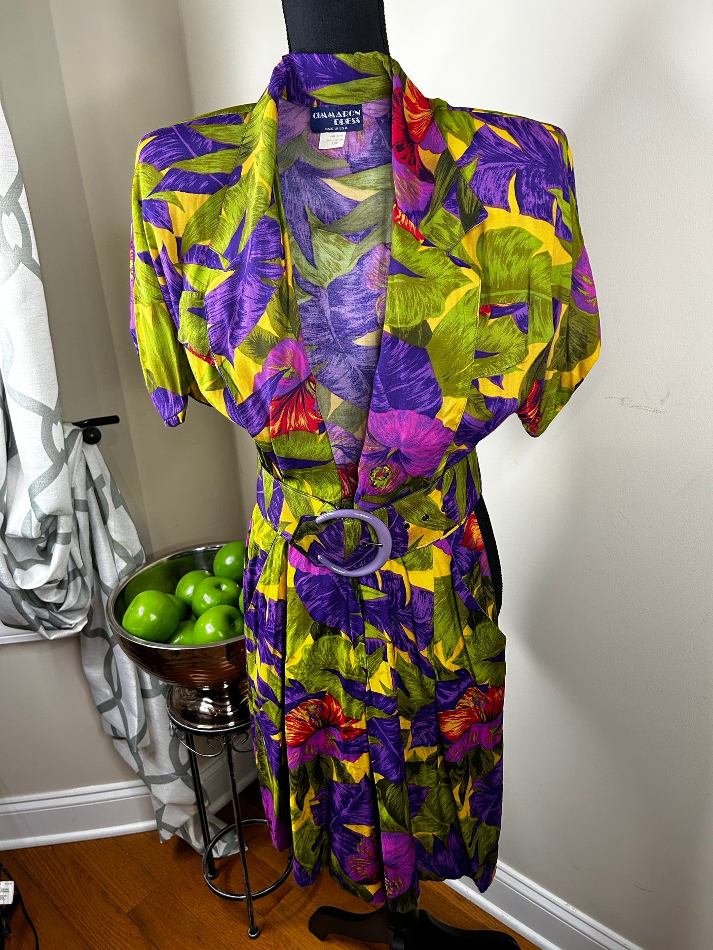 Belted Vintage Floral Romper with Pockets