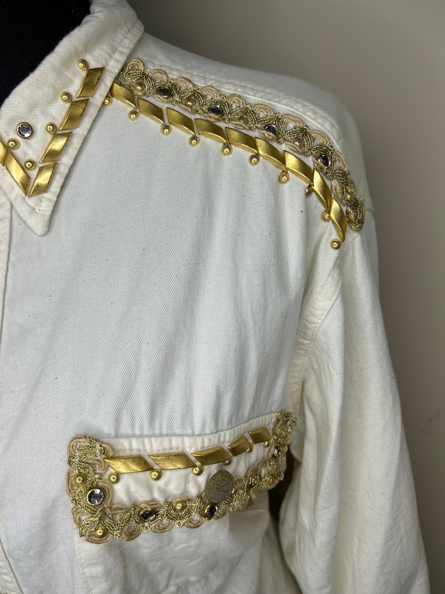 Cache Creme Jewel Shirt w/ Gold Studs and Embroidery