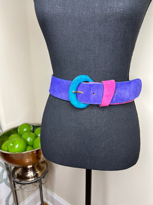 Suede/Genuine Leather Colorblock Belt