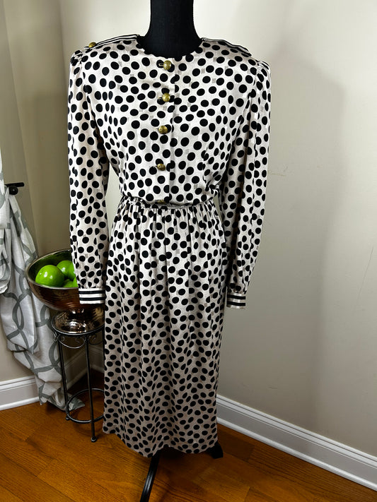 Lady Carol Vintage Polka Dot Black and Creme Dress