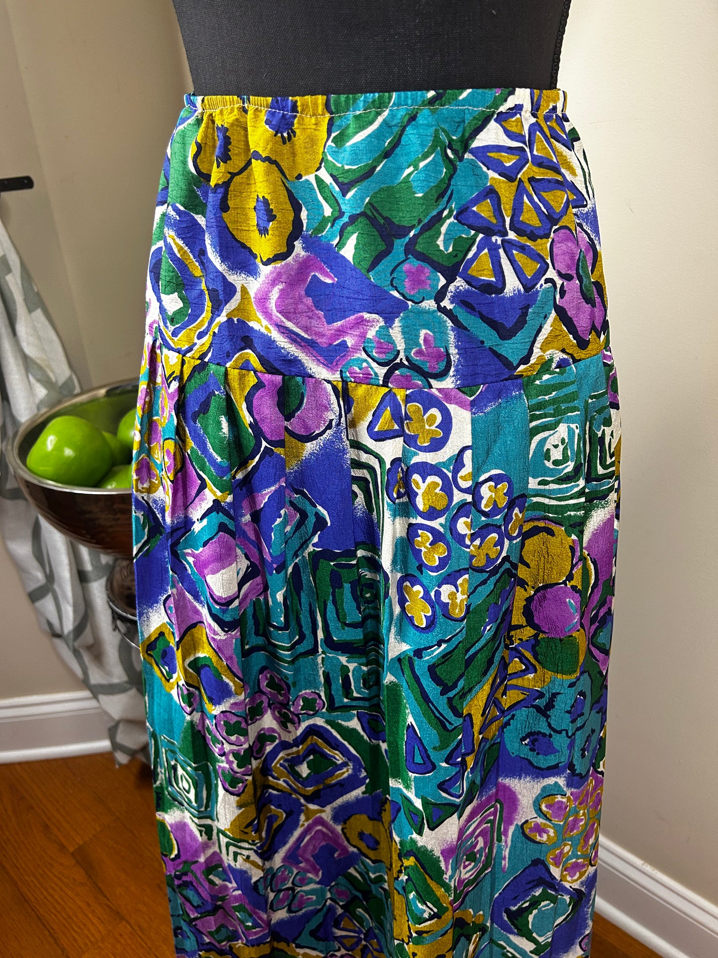 Plus Size Abstract Print Vintage Pleated Skirt