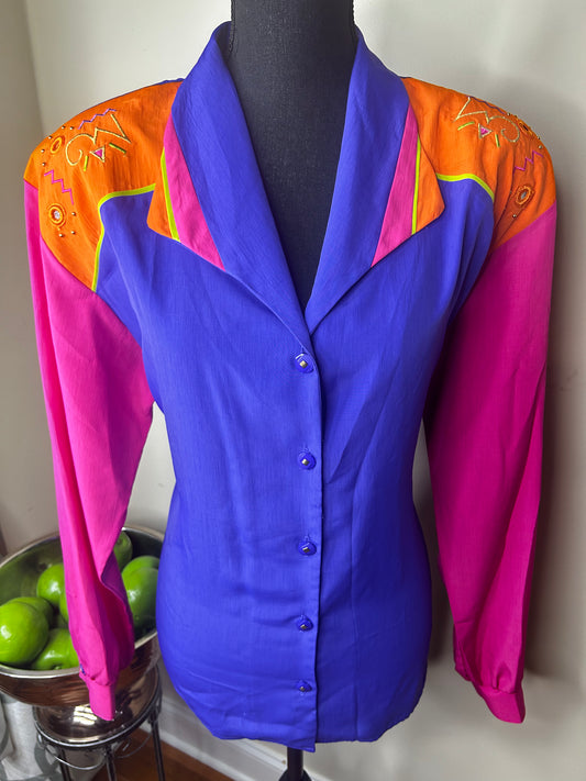 City Girl Multicolor Embroidered Blazer w/ Gold Studs