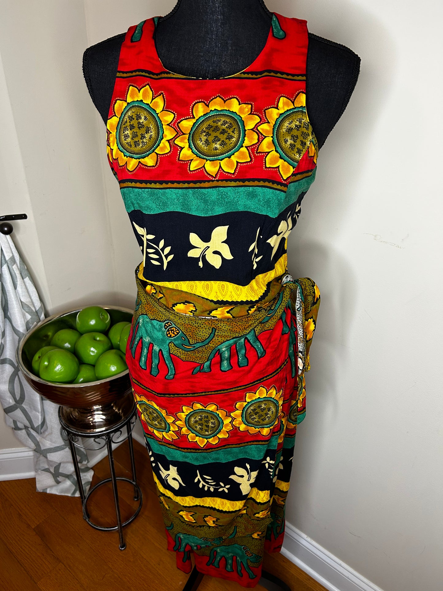 W2 Sleeveless Sunflower and Elephant Print Wrap Dress
